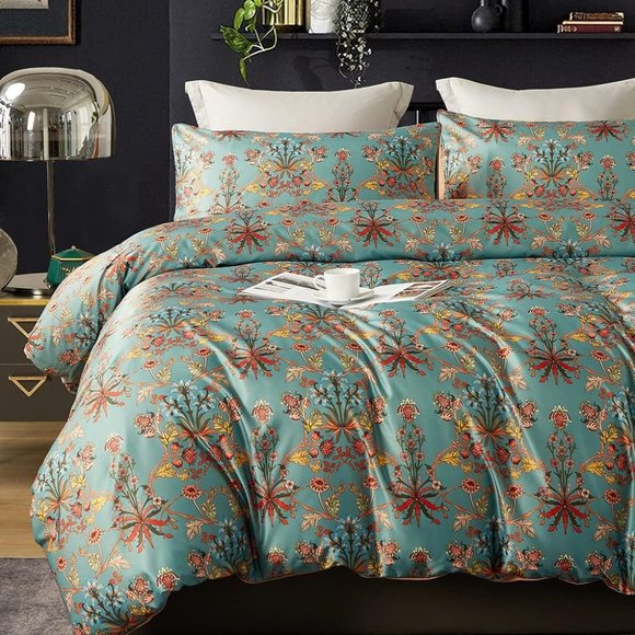 NEW Bella Botanical Boho Floral Sateen 3PC Duvet Cover Bedding SET QU KG - Picture 1 of 11